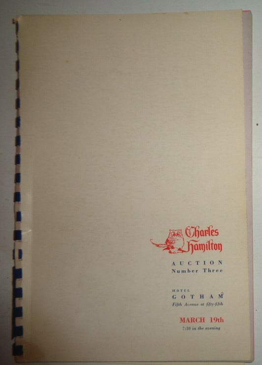 CHARLES HAMILTON - AUCTION SALE NUMBER THREE - MARCH 19TH, 1964, GOTHAM HOTEL.