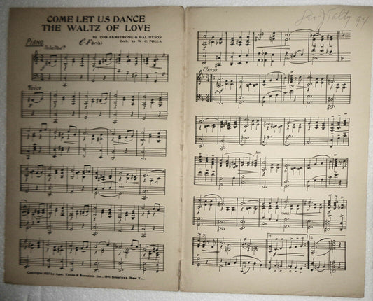 Come let us dance the waltz of love, by Tom Armstrong - 1924 for orchestra