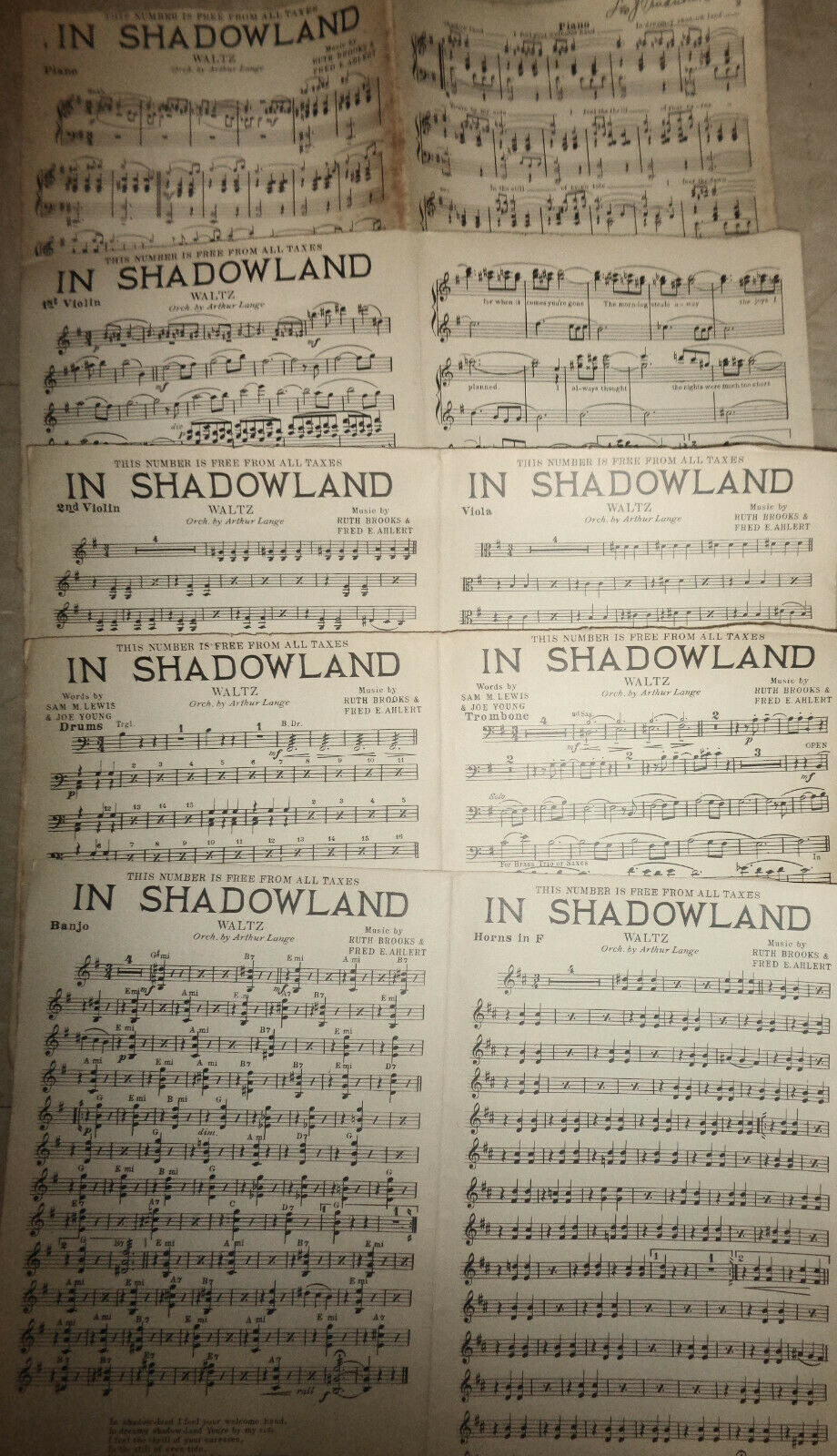 In Shadowland, by Ruth Brooks / Ah - Ha! by Monaco on verso - 1924 for orchestra