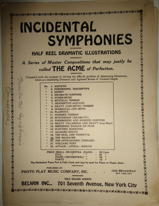 Incidental symphonies - the Massacre by Victor Schertzinger - 1924 for orchestra