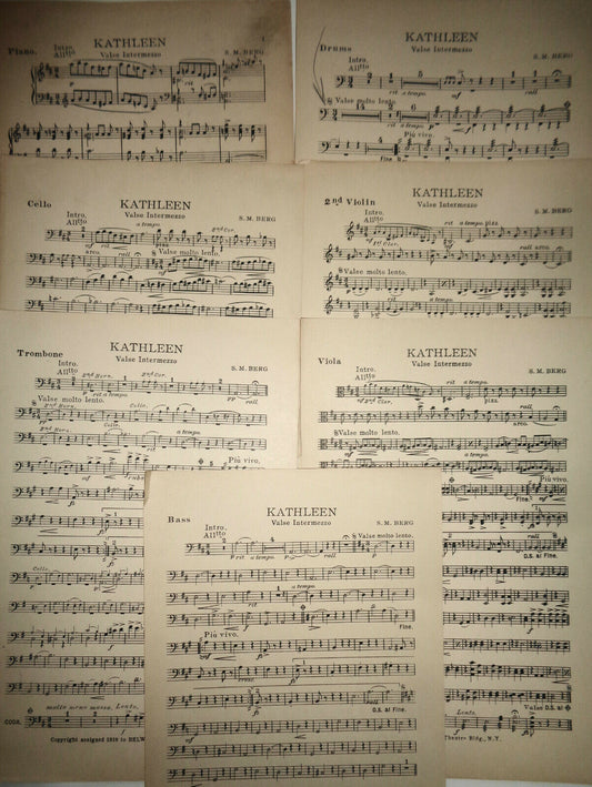 Kathleen : valse intermezzo, by S M Berg. 1918 orchestra score