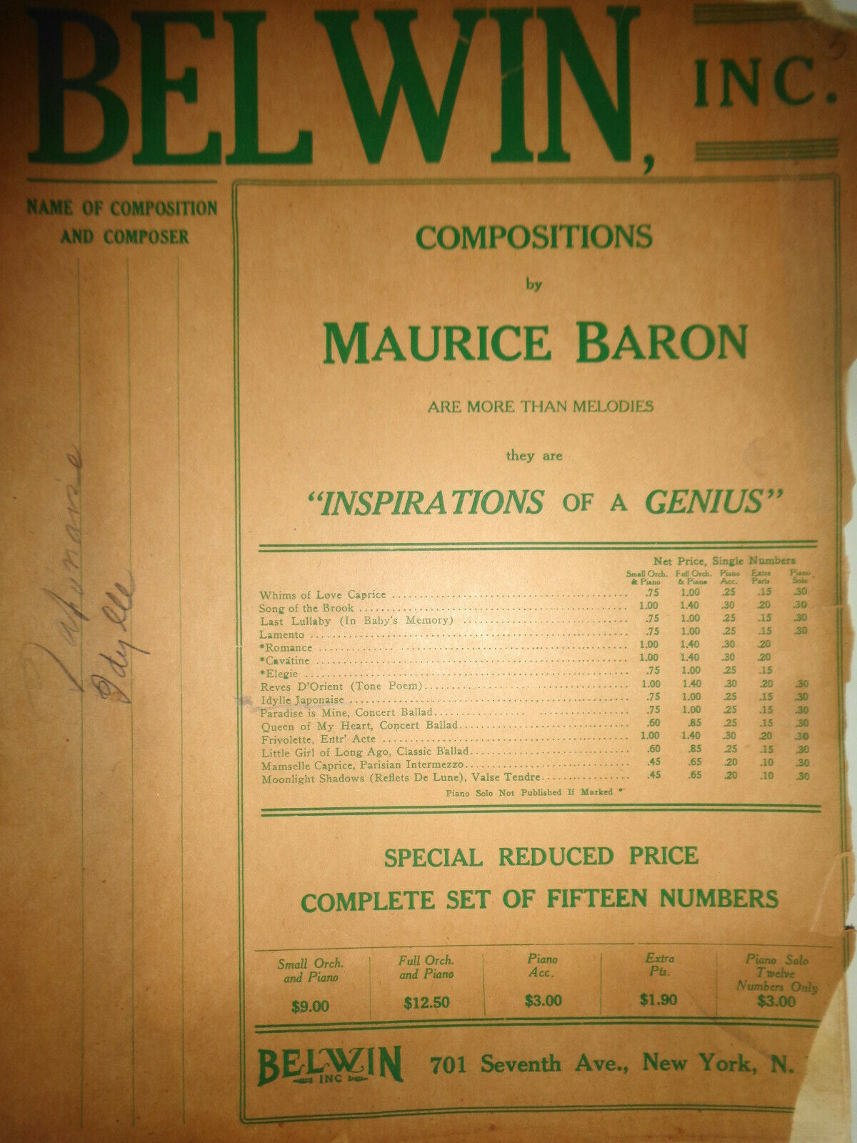 Idylle Japonaise, by Maurice Baron - 1920, for orchestra