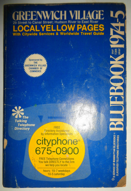 Greenwich Village Bluebook 1974-5 - Local Yellow Pages
