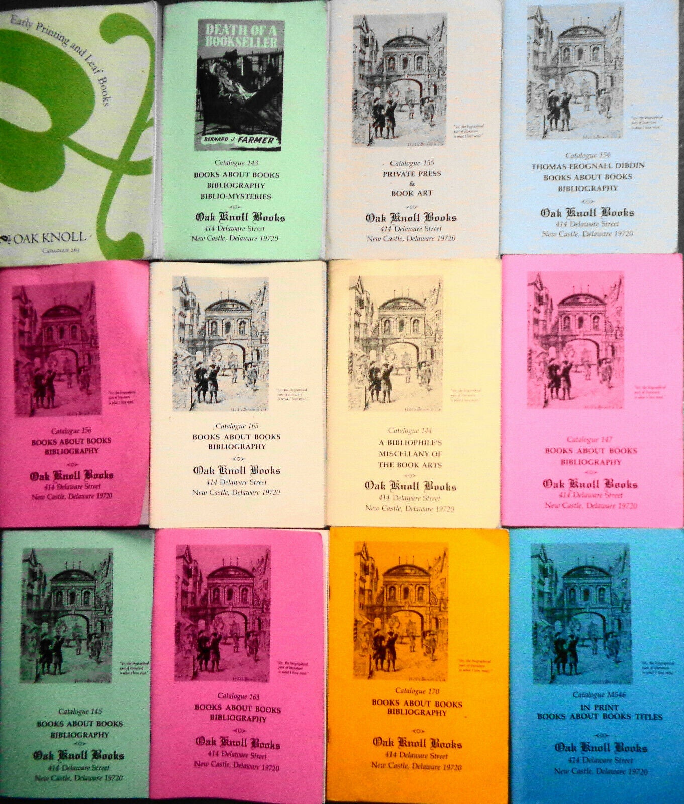 12 Oak Knoll bookseller catalogs: Early Printing, Biblio-Mysteries Private Press