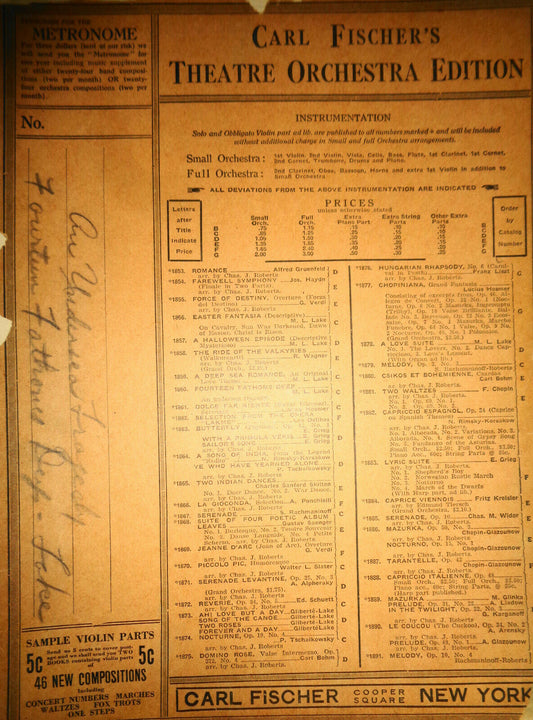 FOURTEEN FATHOMS DEEP - AN UNDERSEA TRAGEDY - by M L Lake 1927 for orchestra