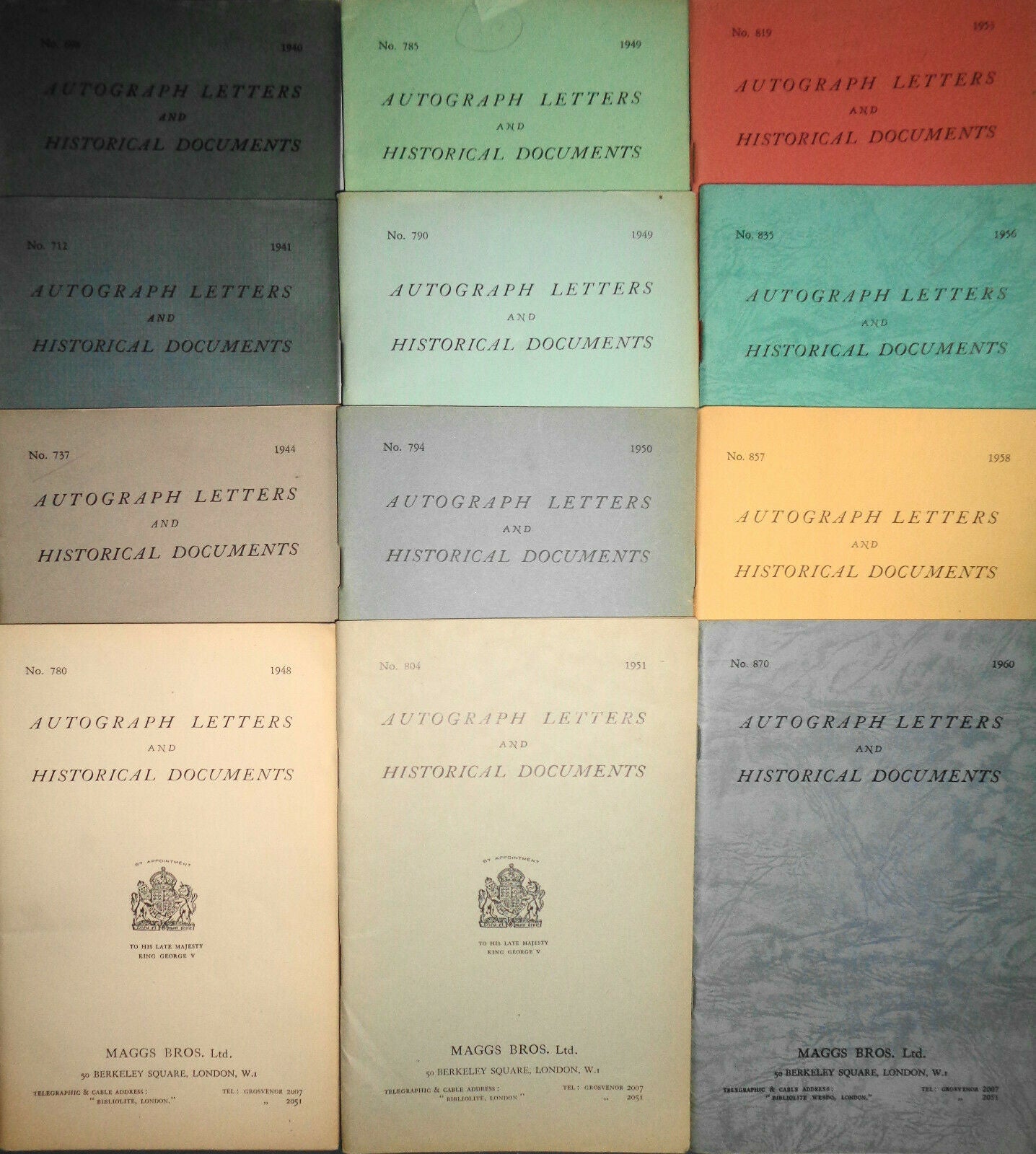 12 Maggs Bros Catalogs : Autograph Letters & Historical Documents, 1940-1960