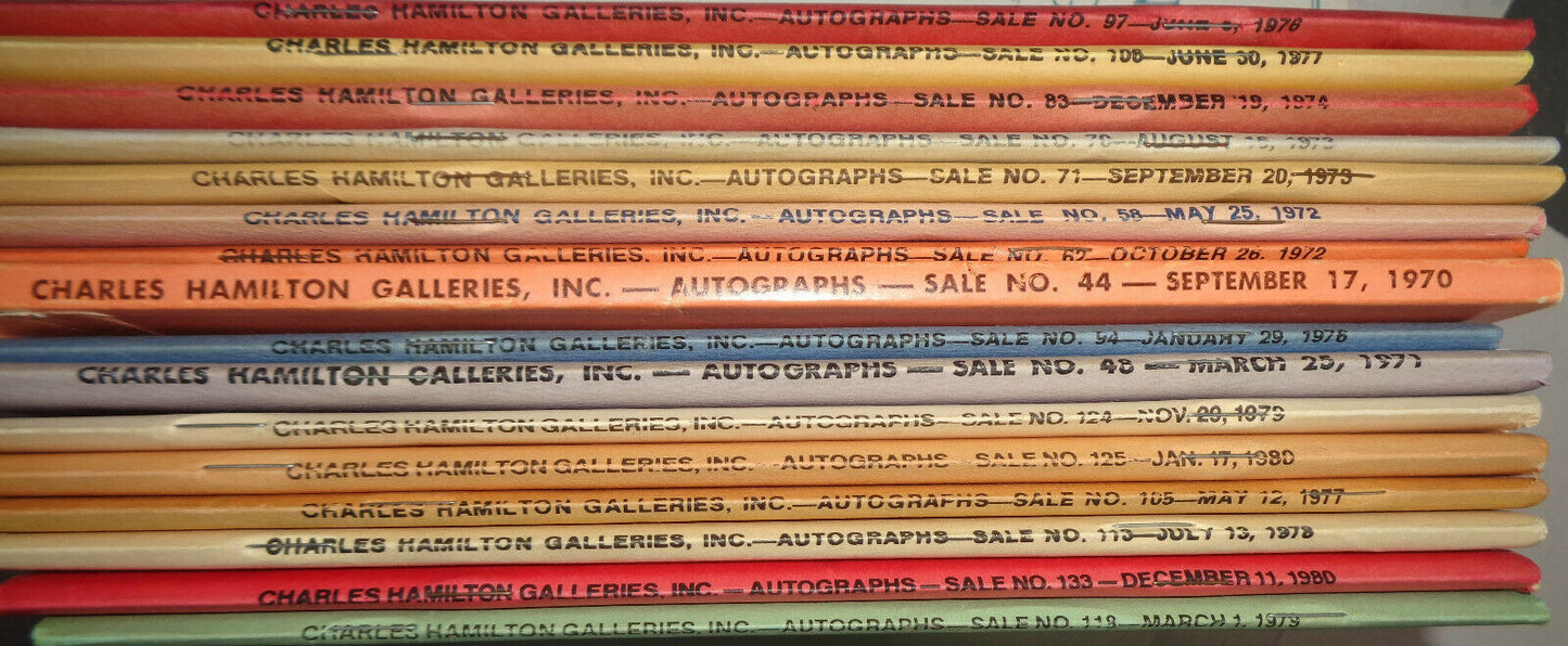 16 Charles Hamilton Galleries Autographs auction catalogs - 10 have sales result