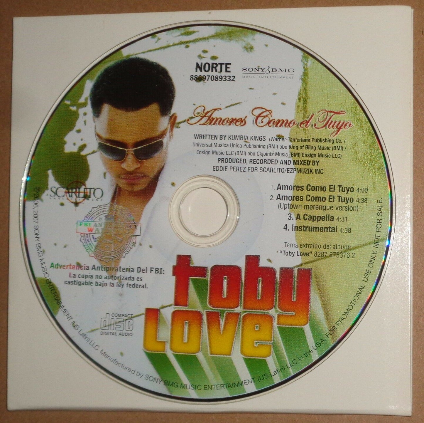 Toby Love - Amores Como El Tuyo - Promo CD - 4 versions Like new - Sony BMG 2006