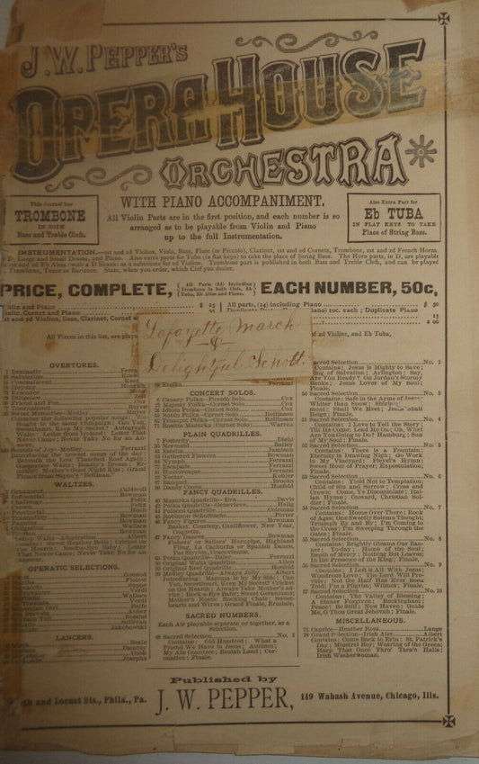 Lafayette March - Sheet Music For Orchestra - ND (Circa 1900)