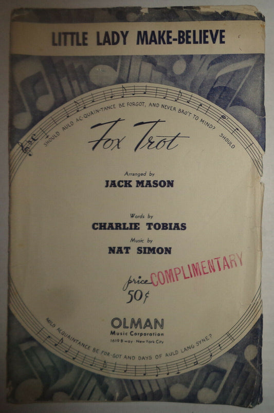 LITTLE LADY MAKE-BELIEVE - FOX TROT - SHEET MUSIC FOR ORCHESTRA - 1938