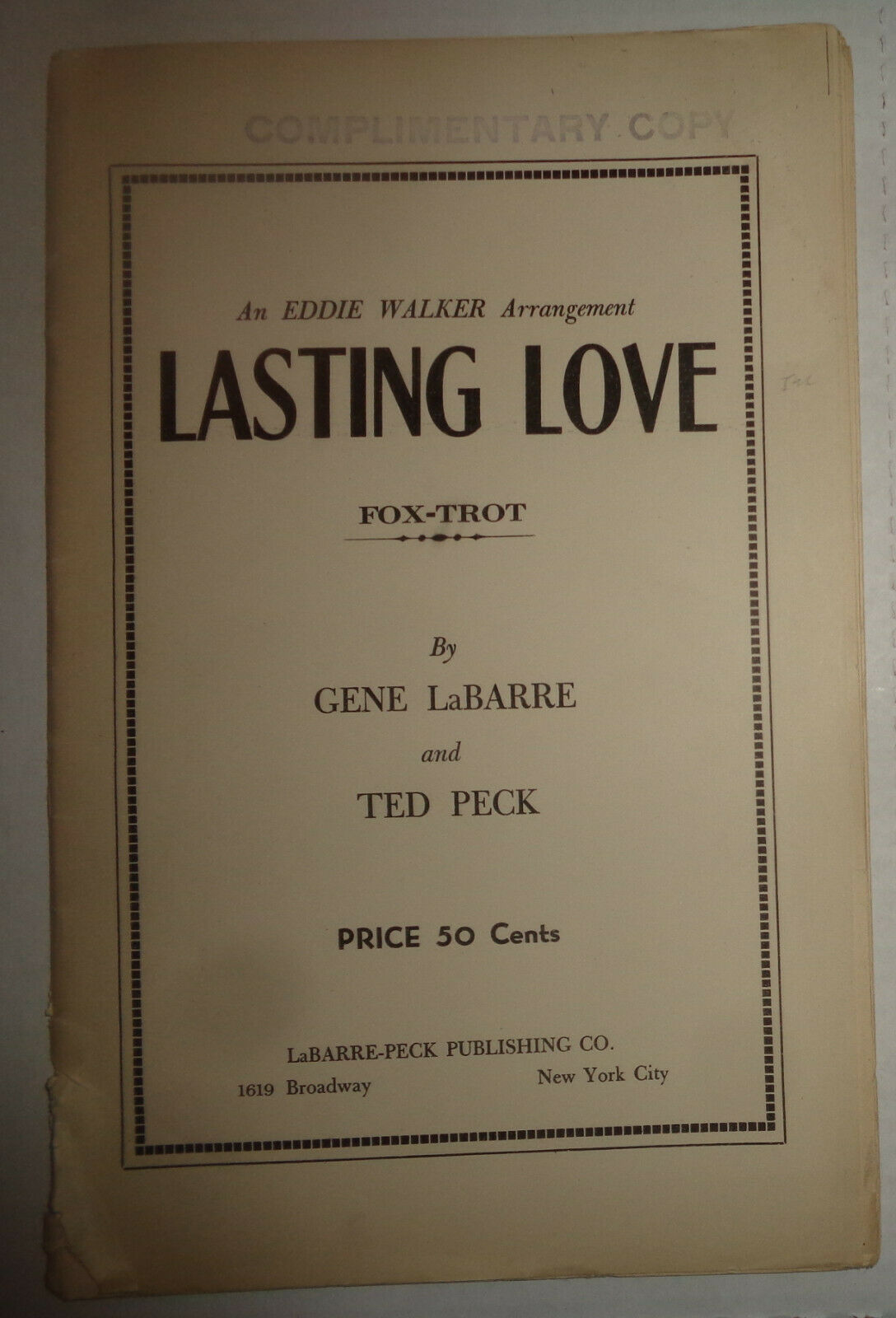 LASTING LOVE -  FOX TROT - SHEET MUSIC FOR ORCHESTRA - 1935