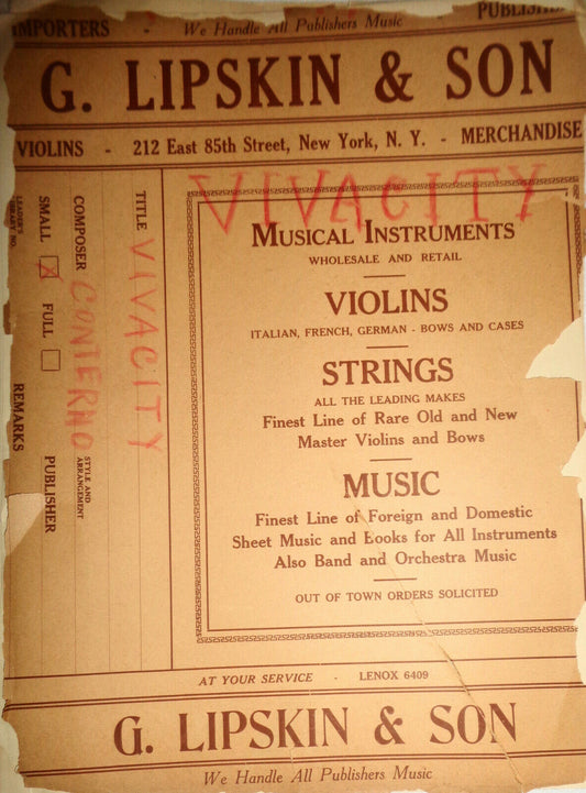VIVACITY, BY GIOVANNI E. CONTERNO  - 1926, SHEET MUSIC FOR ORCHESTRA