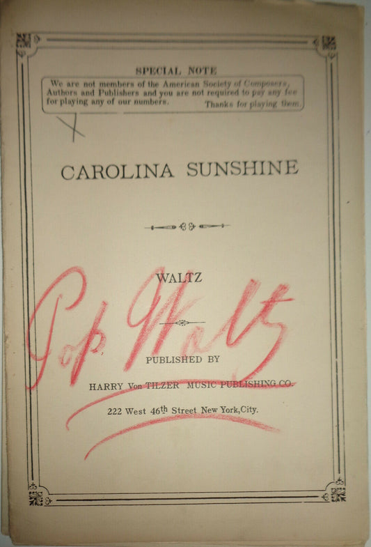 CAROLINA SUNSHINE WALTZ, by Erwin R. Schmidt 1919 - FOR ORCHESTRA (Arr BY POLLA)