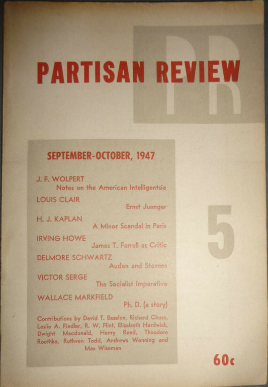 Partisan Review September-October 1947 - J. F. Wolpert, Louis Clair, H. J Kaplan