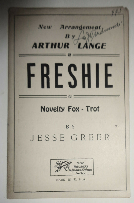 FRESHIE,  Fox-trot by Jesse Greer - 1926 For Orchestra  - Arr. by Arthur Lange