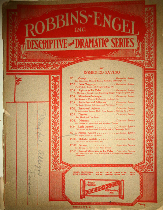PLAYFUL ALLEGRO - FOR LIGHT SCENES OF AGITATION, BY SAVINI. 1925, FOR ORCHESTRA