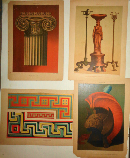 GRECIA ornamentation - lot of four lithographs circa 1890 by J. Aleu, Barcelona.