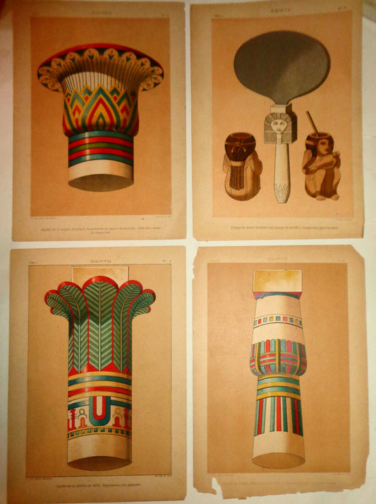 EGIPTO ornamentation - lot of four lithographs circa 1890 by J. Aleu, Barcelona.
