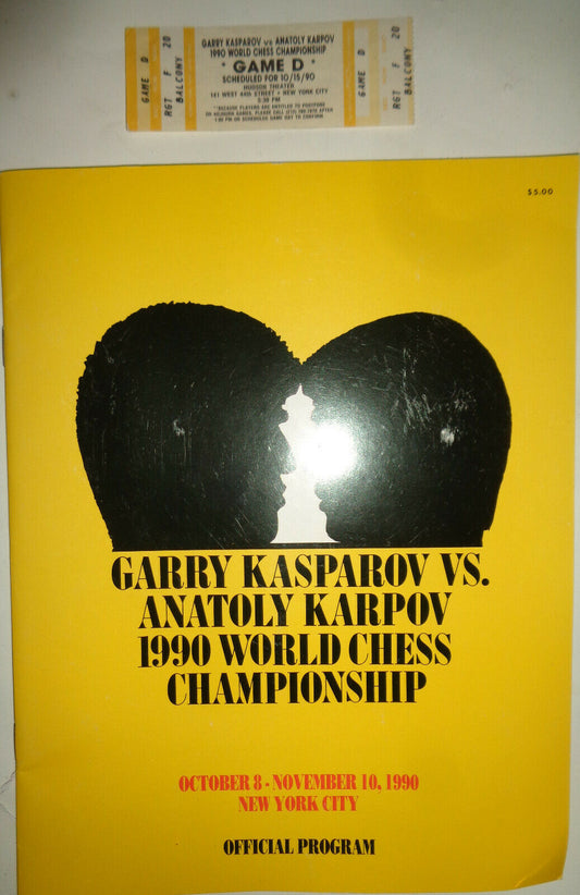 Ticket & Official Program: Kasparov vs Karpov, 1990 World Chess Championship, NY