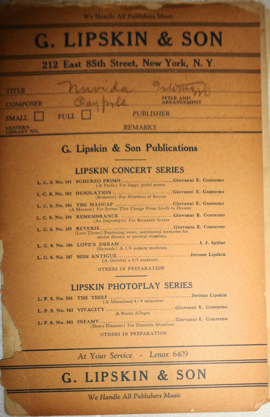 NUVIDA. ORIENTAL INTERMEZZO, BY E B CLAYPOOLE - 1923, FOR ORCHESTRA