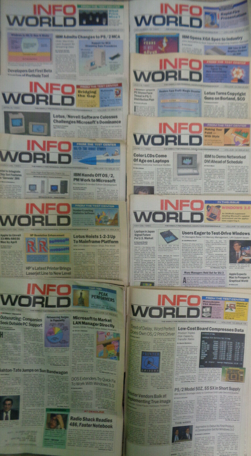 10 issues of InfoWorld Computer Magazine Lot - Jan-Nov 1990