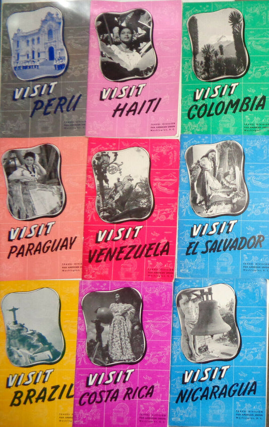 9 PAN AMERICAN UNION Travel booklets 1949 - 1955: Brazil Peru Costa Rica etc