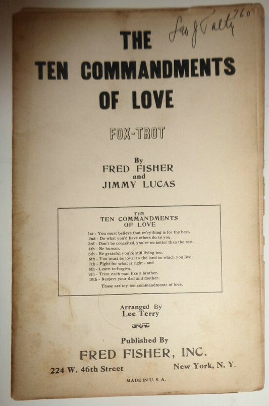 The Ten Commandments Of Love, by Fred Fisher; Jimmy Lucas. 1924. For orchestra.