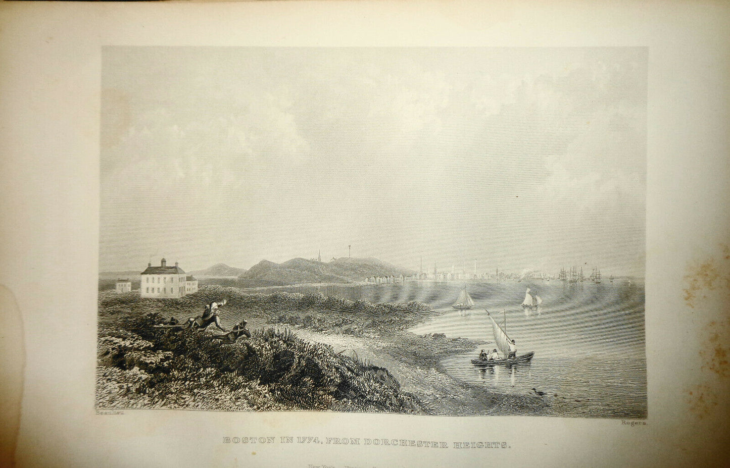 1860 - Boston in 1774, from Dorchester Heights - Original print