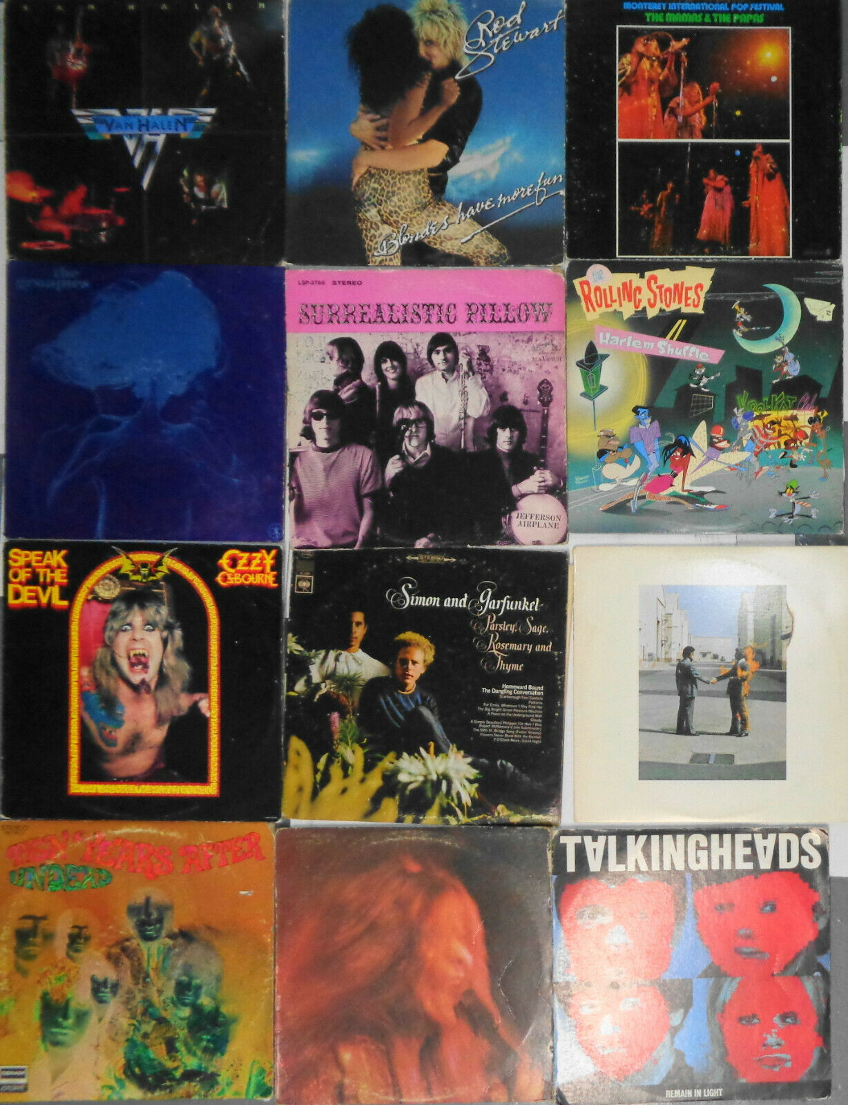 12 Rock LPs - Joplin Stones Van Halen Pink Floyd Talking Heads Groupies Stewart