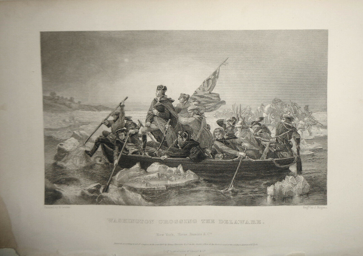 1860 Washington Crossing the Delaware   - E. Leutze / J. Rogers - Original print