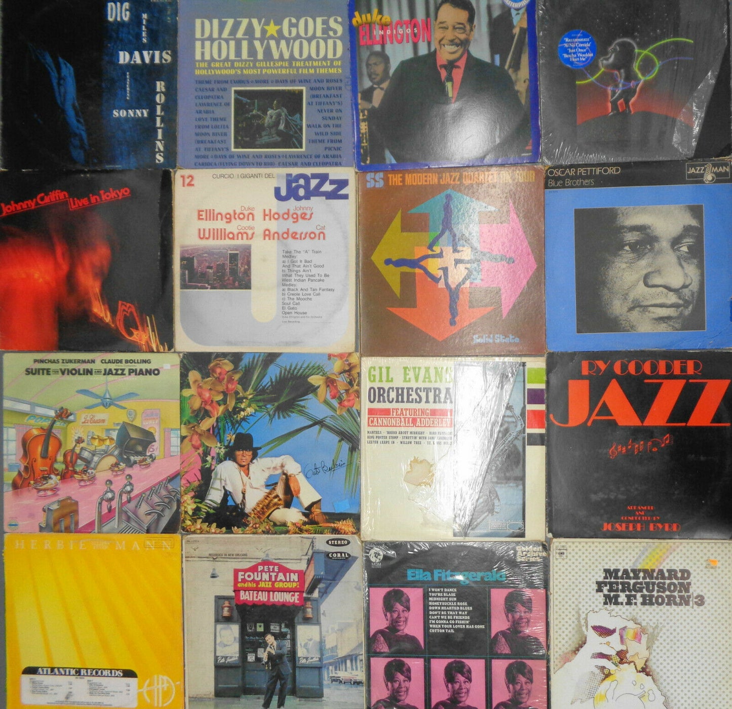 16 Jazz LPs Lot: Miles, Dizzy, Ella, MJQ, Ellington, Griffin, Quincy Jones