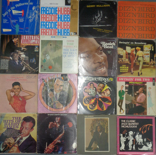 16 Jazz LPs Lot: Bird Dizzy Hubbard Mulligan Satchmo Duke Basie Brubeck Cherry