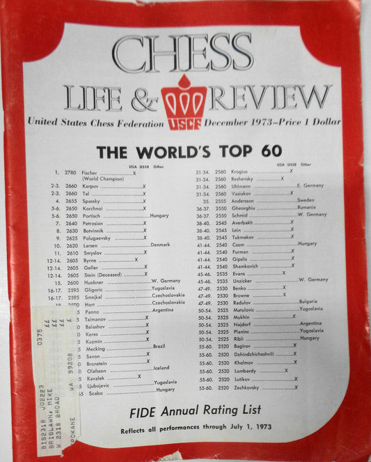 Chess Life & Review, December 1973 - The World's Top 60, Bobby Fischer, etc.