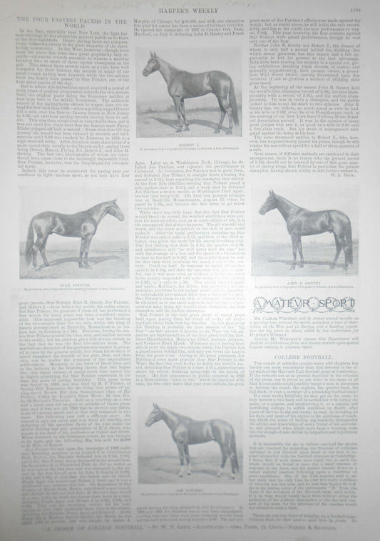 1897 Harper's Weekly: 4 Fastest Pacers In The World + Story On College Football