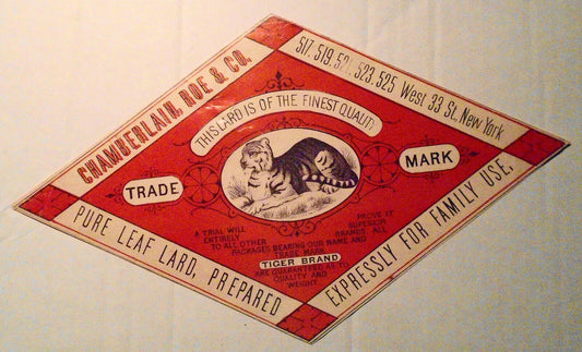 Pure Leaf Lard, Prepared - Can Label - Chamberlain, Roe & Co., NY.  Tiger Brand