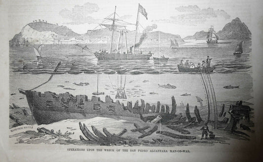 Operations Upon the Wreck of the San Pedro Alcantara Man-Of-War - Gleason's 1854