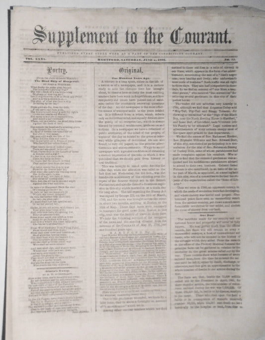 Supplement To The Connecticut Courant, June 2, 1866 - First all-Black jury...