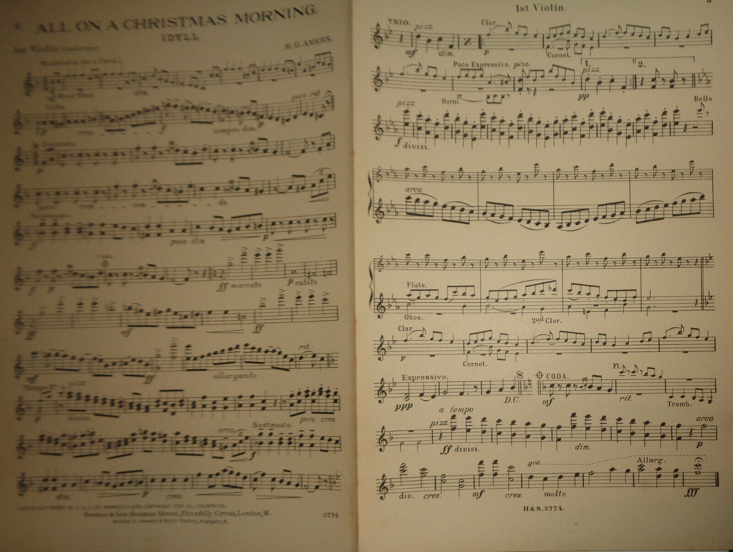ALL ON A CHRISTMAS MORNING - IDYLL - 1920 by H G Amers SHEET MUSIC FOR ORCHESTRA