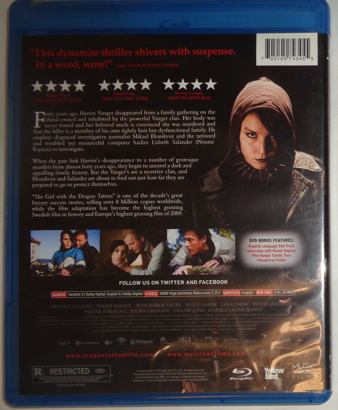 The Girl With the Dragon Tattoo (Blu-ray Disc, 2010) - Like New