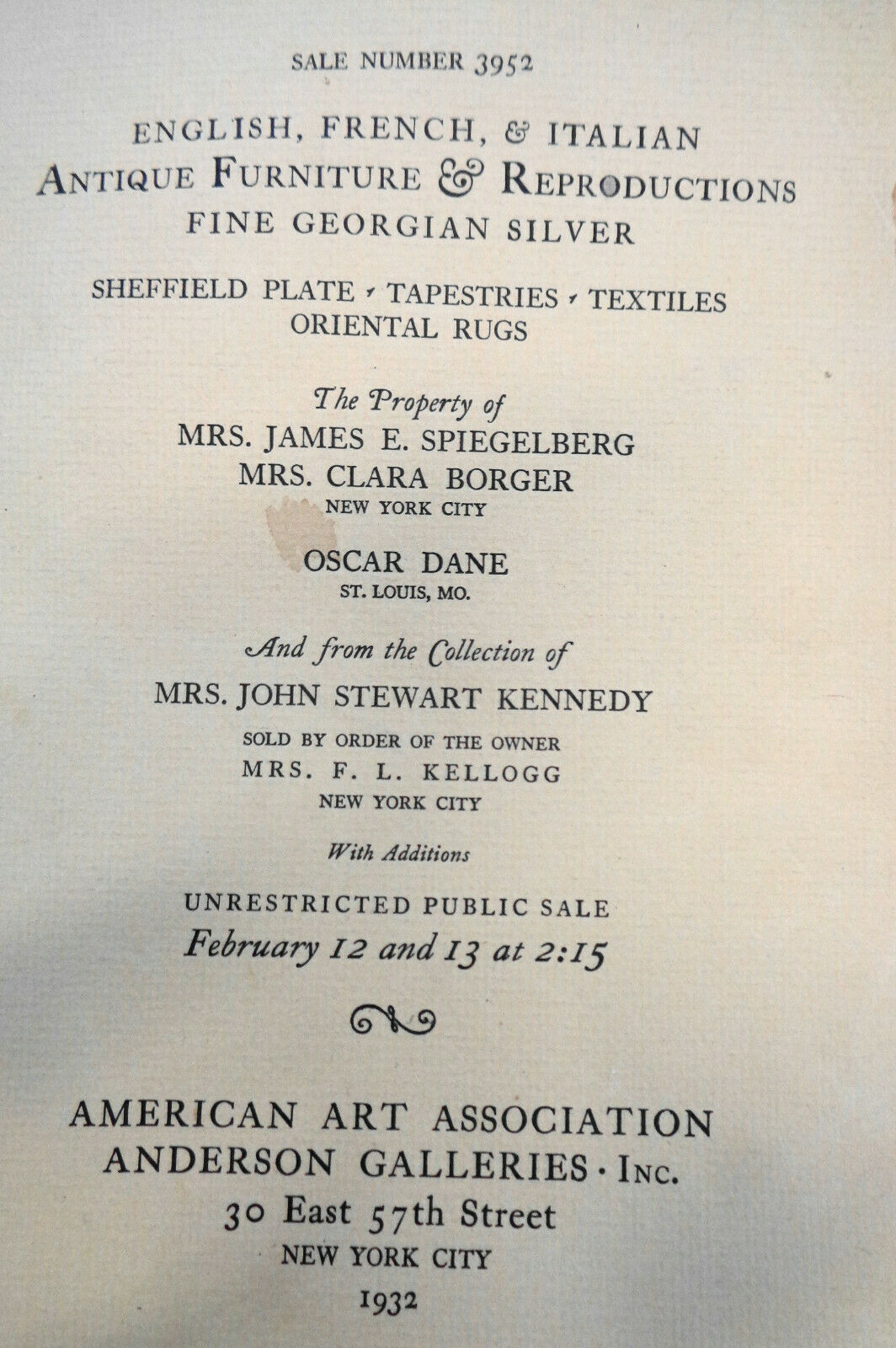 15 Furniture auction catalogs 1930s American Art Association/ Anderson Galleries