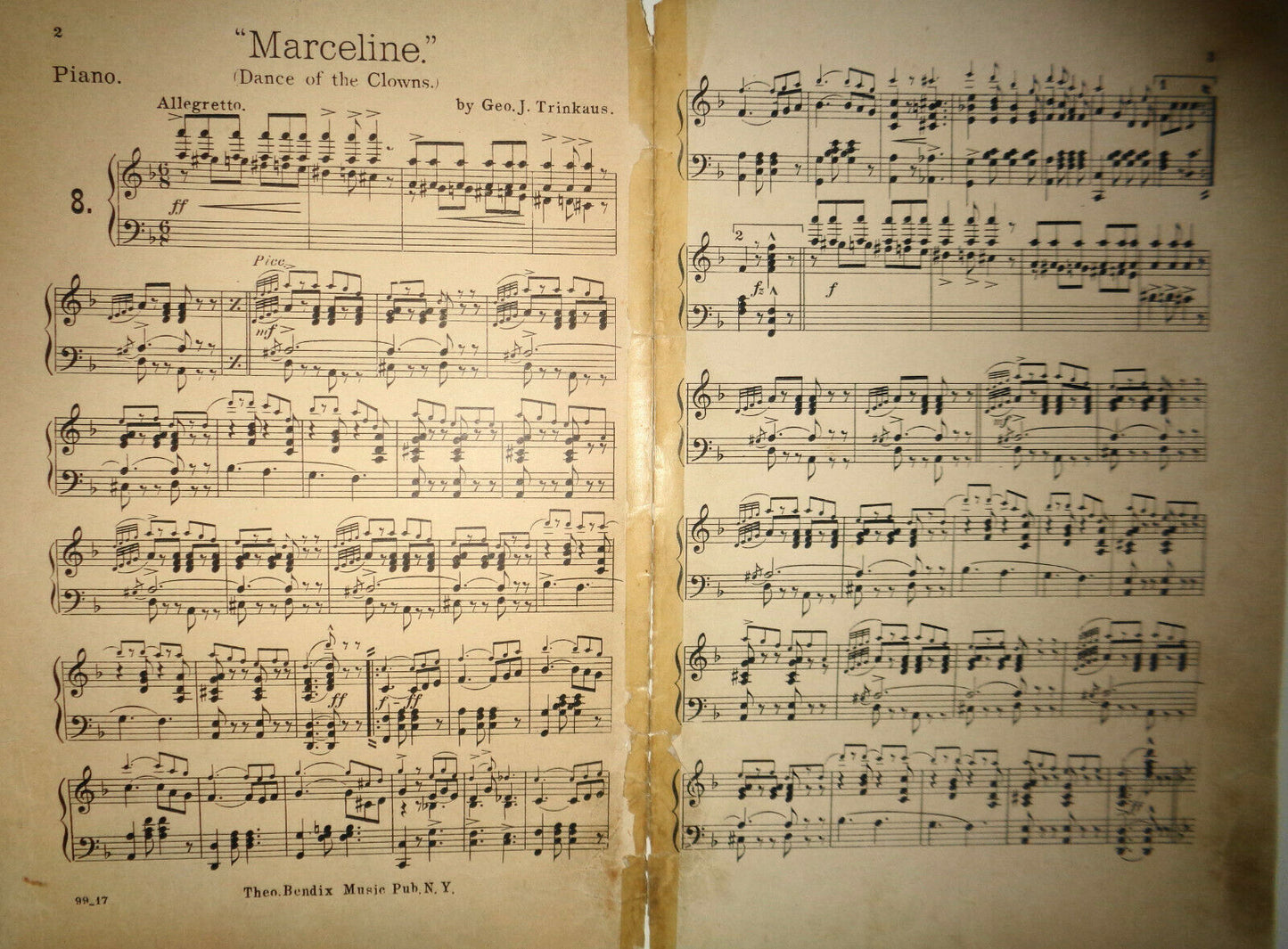 MARCELINE - DANCE OF THE CLOWNS BY GEO J TRINKAUS 1908 SHEET MUSIC FOR ORCHESTRA