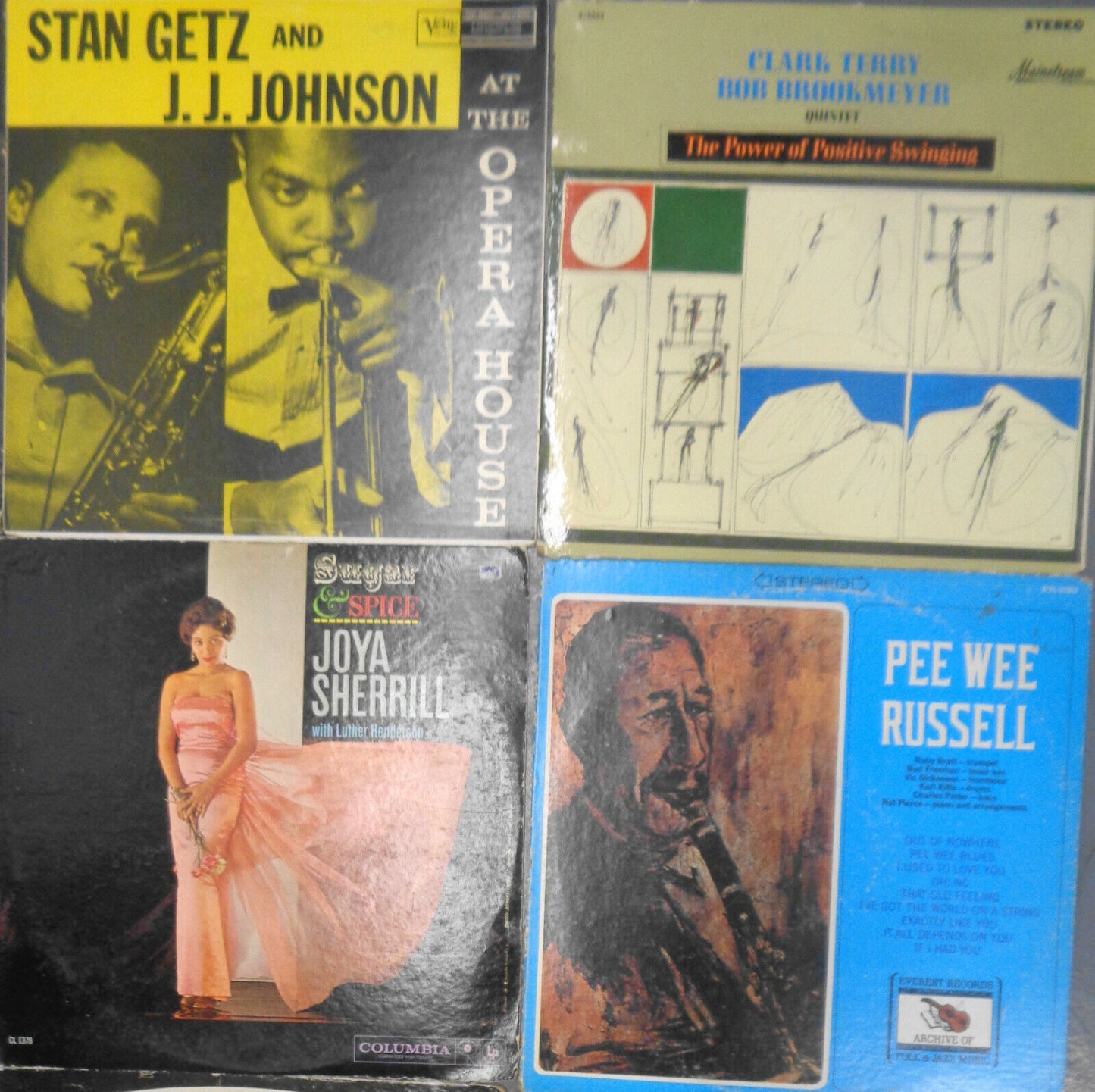 16 Jazz LPs Lot: Bird JJ Getz Terry Oscar MJQ Eldridge Sassy Gato Pee Wee Joya..