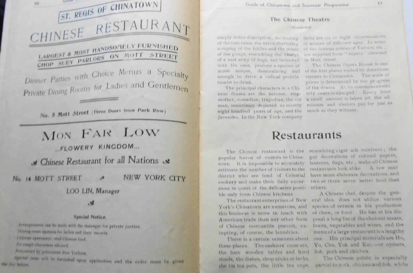 1903 Guide Of Chinatown and Souvenir Programme, New York City. Charles Gong, Pub