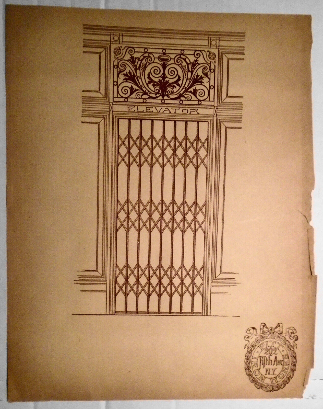 Elevator Gate, by Pitt Iron Works, N.Y.  -- original 1854 flyer