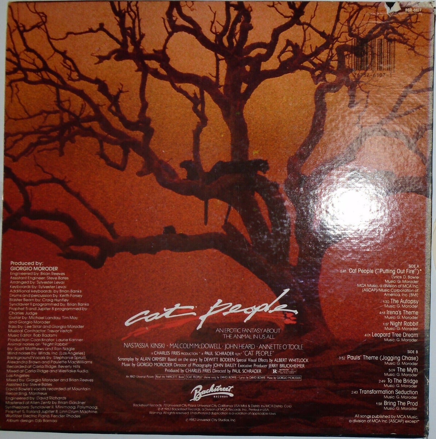 Cat People - Vinyl LP.  Original Soundtrack  David Bowie  Promo copy. Near mint