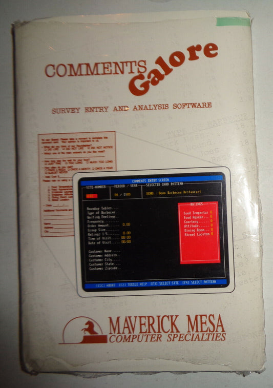 Comments Galore - survey entry and analysis software by Maverick Mesa for IBM PC