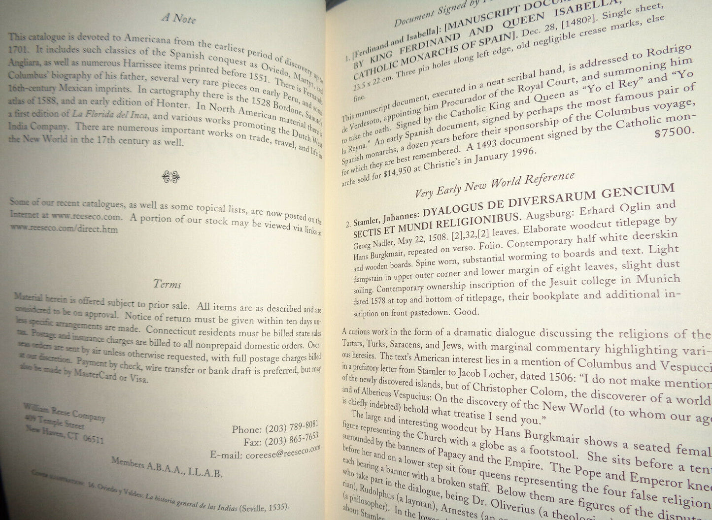 America to 1700 William Reese Company Catalogue 209 [Americana before 1701] 2001