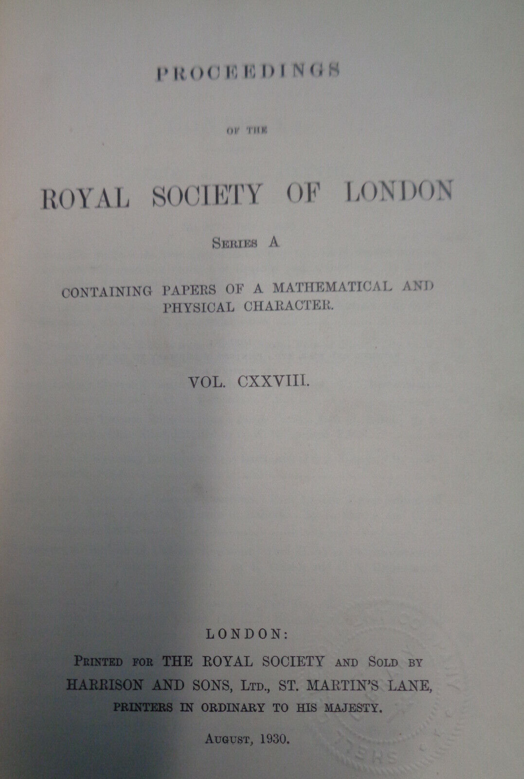 PROCEEDINGS OF THE ROYAL SOCIETY OF LONDON, Vol. 128 1930 - Einstein's equations