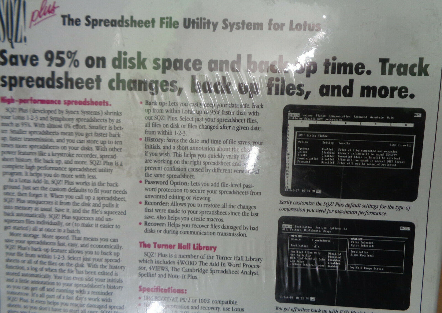 SQZ! plus : the Spreadsheet file utility system for Lotus, 1986 BRAND NEW SEALED