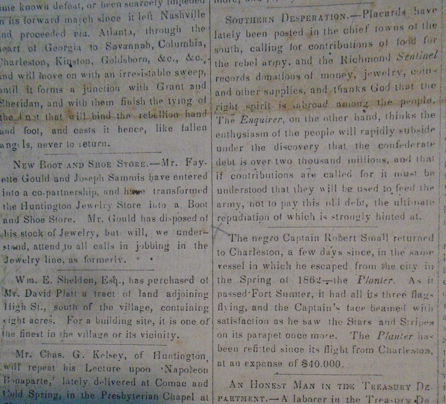 The Long-Islander, March 24, 1865. Civil war; negro captain Robert Small, etc.